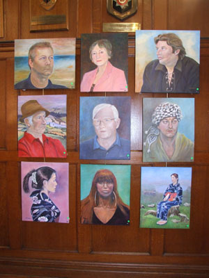 The panel of portraits by Barbara Hooper, last year's winner of the David Curzon Price Award