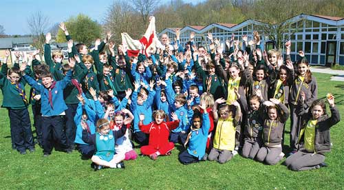 Pupils at St. John's CofE Primary School in Caterham celebrating St. George's Day.