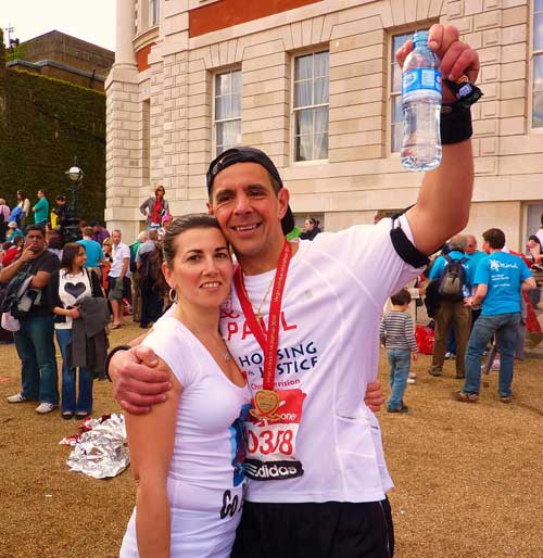 A triumphant Paul after the race with his wife Lucy