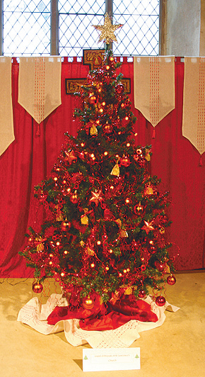 A traditional Christmas tree donated by the Guild of Friends of St. Lawrence's Church.