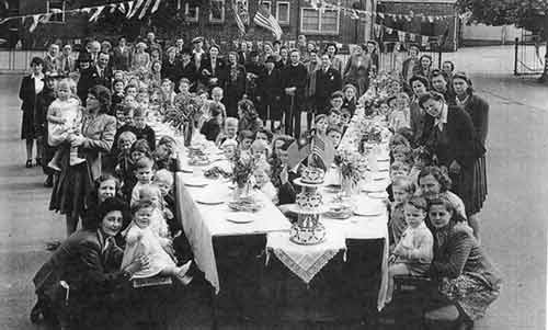 The original VE Day party at Hillcroft School in 1945.
