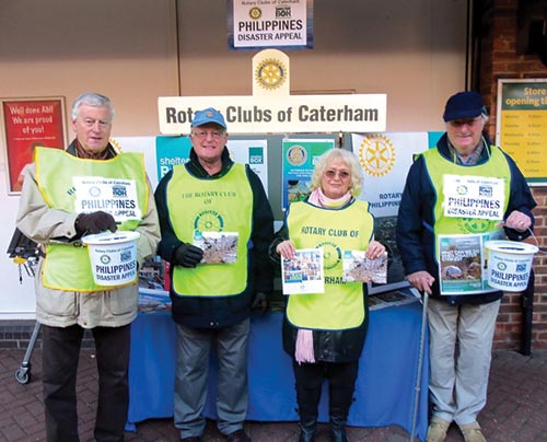 From left: Caterham Rotarians Bill Ridley, Mike Smith, Babs Collins and John Barber collecting in Church Walk..