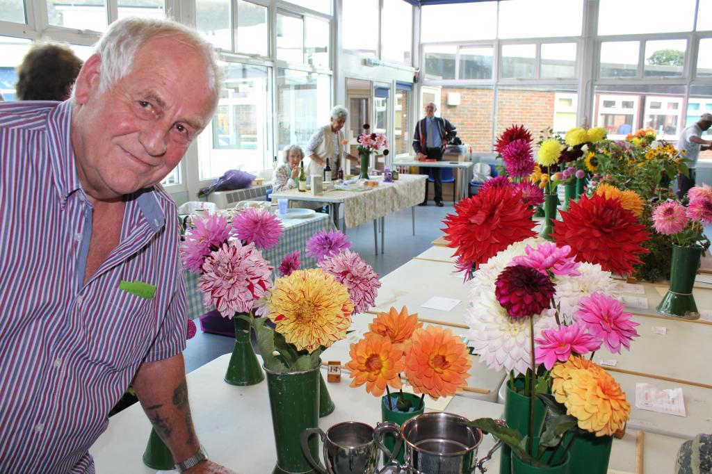 David Williams with his winning dahlias, taken by Richard Pearce David Williams with his winning dahlias, taken by Richard Pearce