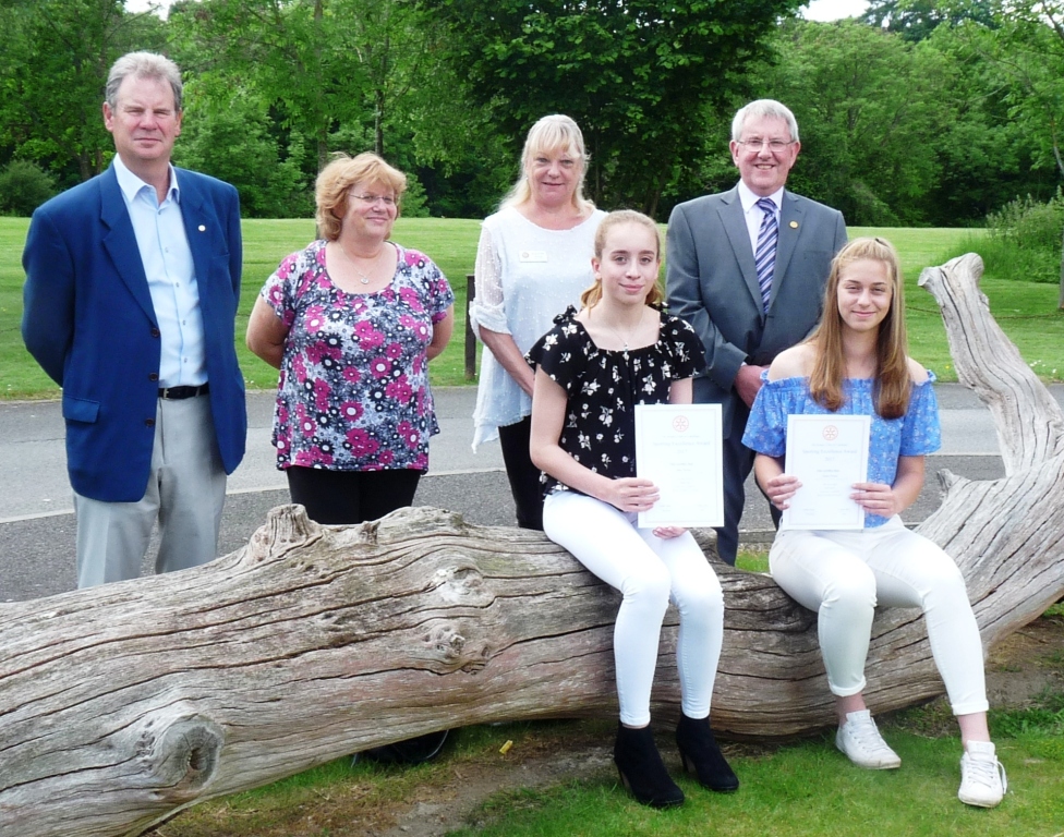 Caterham Rotary Judges David Barrett, Sarah Berke, Marianne Woods and Geraint Jenkins with (l to r) Amy Davies and Ylenia Priest. Caterham Rotary Judges David Barrett, Sarah Berke, Marianne Woods and Geraint Jenkins with (l to r) Amy Davies and Ylenia Priest.